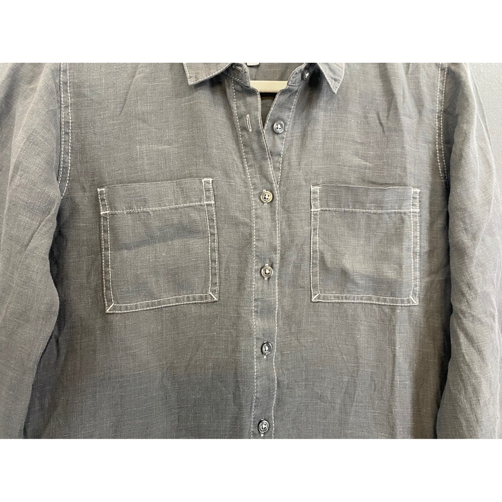 Michael Stars W's S 100% Linen Utility Shirt Dress Grey Stitch Lagenlook - Picture 5 of 9
